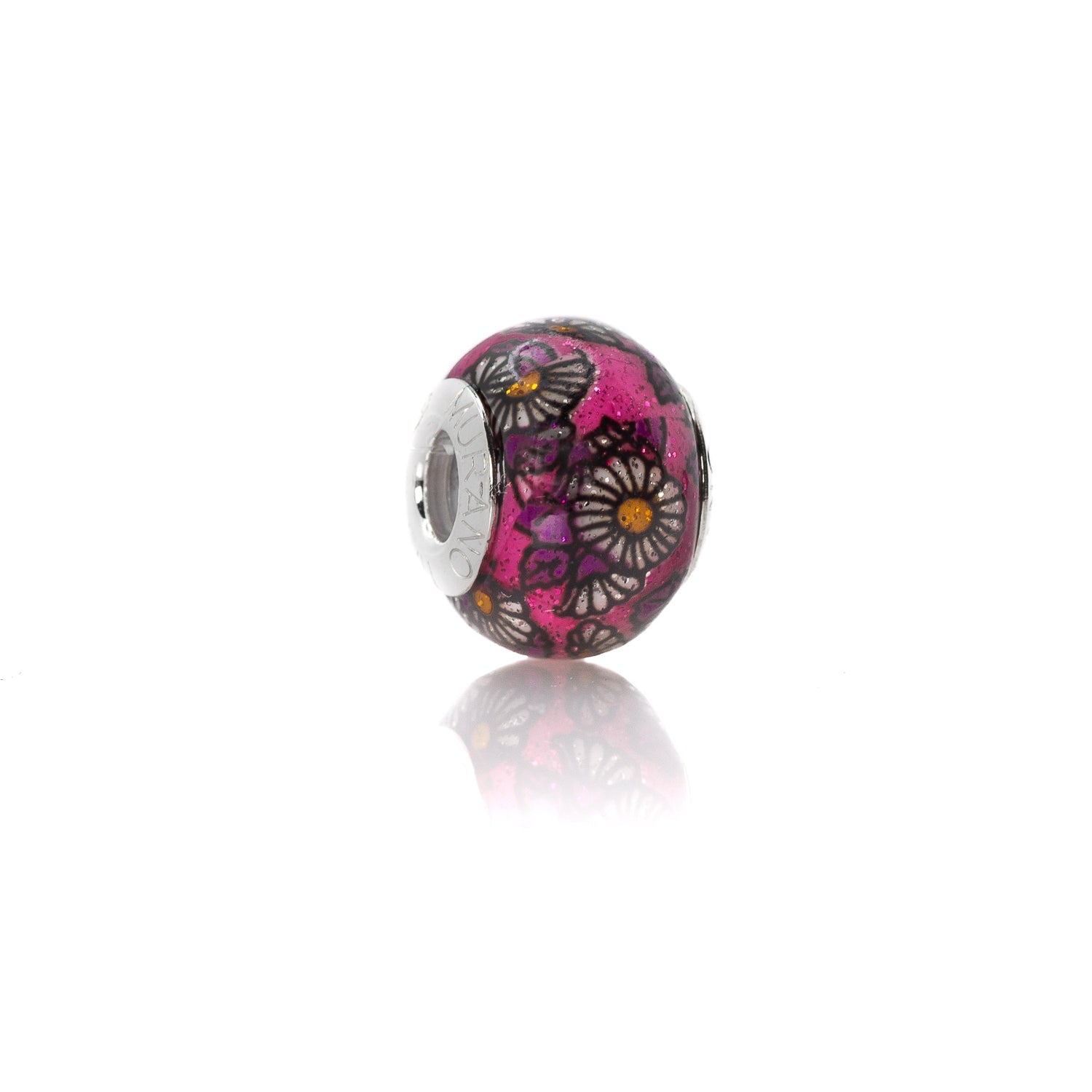 MATERIA Ciondolo Donna In Argento 925 Con Perla Di Vetro Di Murano Floreale: Ciondolo Floreale Colorato Con Manicotto In Argento, Regalo Ideale